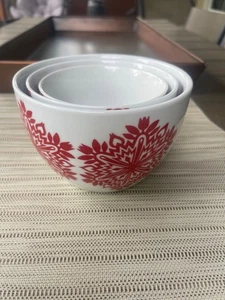 Crate and Barrel Snowflake Bowls RED/WHITE Kate Forrester Set Of 3 - Picture 1 of 3