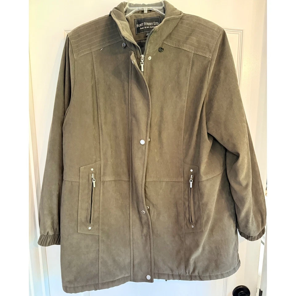 Fleet Street LTD Mujer XL Marrón Oliva Imitación Gamuza Chaqueta Abrigo Cremallera Completa A Presión Foto 1 de 4
