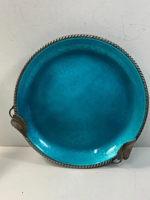 Cenicero de metal esmaltado AZUL Evans Elegance con base de latón y detalles de hojas Foto 1 de 4