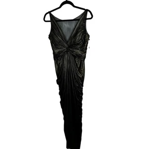 Abito formale Adrianna Papell drappeggiato metallizzato scollo a V canna di fucile increspato taglia 8 - Foto 1 di 13