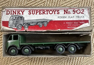 Dinky Supertoys No. Camión plano 502 Foden primera cabina verde/plateado Foto 1 de 4