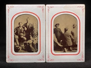 TRES RARE PAIRE DE TEINTES SIXIÈME PLAQUE AVANT ET ARRIÈRE - TROIS HOMMES PORTANT DES CHAPEAUX - Photo 1/3