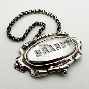 BRANDY DECANTER BOTTLE LABEL SILVER PLATE VICTORIAN 19th Century - Picture 1 of 3