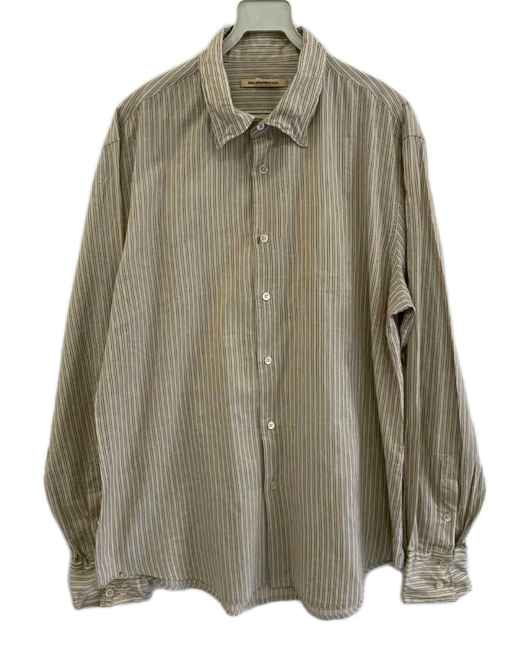 Camisa abotonada a rayas beige marrón talla L #C7 John Varvatos U.S.A. para hombre Foto 1 de 4