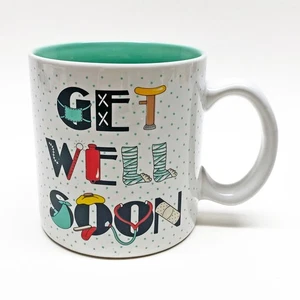 Vintage Russ Berrie "Get Well Soon" Keramik Kaffeebecher weiß/türkis - Bild 1 von 5