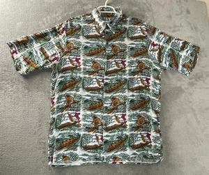 Vtg Reyn Spooner Shirt Mens Medium Detrich Varez Dolphins Boats Man Waves Rayon - Picture 1 of 14