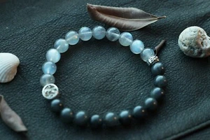 Men's Bracelet with Labradorite Gemstones & Handmade 925 Sterling Silver Beads - Picture 1 of 7