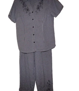 CLASSIC ELEMENTS Capri Set, Blouse Sz Lg 10-12, Capris Sz 8-10 Black/White Check - Picture 1 of 8