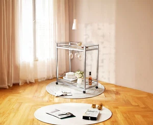 2-Tier Bar Cart Silver Bar Carts With 2-Tier Storage Shelves 2 Wine Rack Silver - Picture 1 of 8