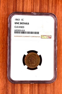 1863 testa di indiano centesimo 1C penny NGC UNC #1BB - Foto 1 di 4