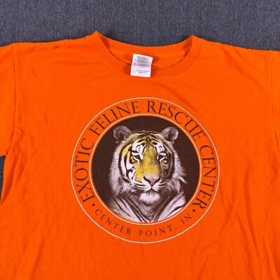 Gildan Boys Orange Exotic Feline Rescue Center Tiger Graphic Print T-shirt Sz L - Image 1 of 4