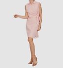$100 Foxcroft Women's Pink Striped Collared Slit Short Wrap Dress Plus Size 16W