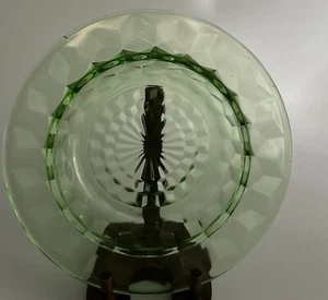 JEANNETTE CUBE GREEN BUTTER DISH BOTTOM ONLY GLASS RARE ROUND 1929 On - Picture 1 of 7