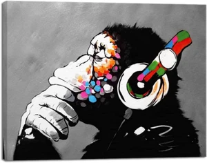 Monkey with Headphones Banksy DJ Chimp Pop Art Cool Ape Abstract Canvas Prints W - Picture 1 of 9