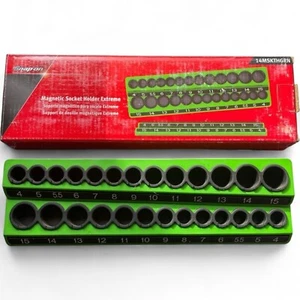 Snap-on Magnetic Socket Holder Extreme 4-15mm 2 Rail Set Green 14MSKTHGRN - Picture 1 of 2