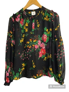 Cabi Thespian Blouse Women’s Size XS Midnight Flowers Cottagecore Bohemian Black - Picture 1 of 10