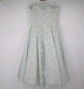 Vtg Gunne Sax Jessica McClintock 1980's Lace Blue Strapless Tulle Dress 5 - Picture 1 of 12