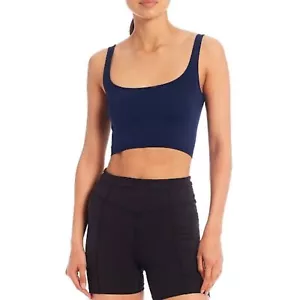 Free People NWT Scoop Neck Crop Seamless Sleeveless Stretch Tank Top Navy M New - Picture 1 of 7