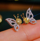Butterfly Stud Earring 2.00Ct Round Lab Created Citrine 14K Tow Tone Gold Plated
