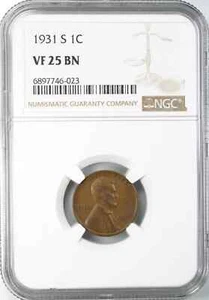 1931 S LINCOLN WHEAT CENT PENNY 1C NGC CERTIFIED VF 25 BN VERY FINE (023) - Picture 1 of 5