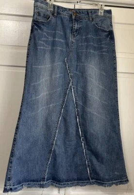 Maxi falda vaquera Mudd Jeans desgastada dobladillo crudo frente cruzado talla 5 Foto 1 de 4