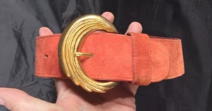 Rodier Paris France Orange Leather Belt Gold Half Moon Buckle Size Small - Picture 1 of 5