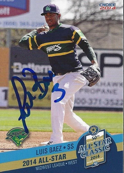 Luis Baez 2014 Midwest League All Star Beloit Snappers Signed Card  - Image 1 of 1