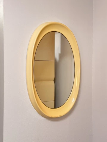 Vintage Space Age Oval-Shaped Mirror in Beige by Pejal Ljulbjana Slovenia 1970s Cover