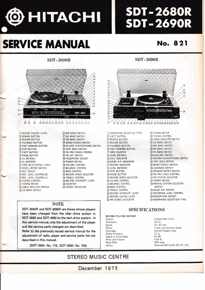 Servizio Manuale di Istruzioni per hitachi SDT-2680 - Immagine 1 di 1