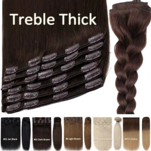 Mega Thick Clip in 100% Remy Human Hair Extensions Full Head Black Brown Ombre U - Picture 1 of 54
