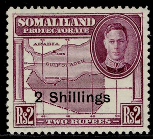 SOMALILAND PROTECTORATE GVI SG133, 2s on 2r purple, M MINT. - Picture 1 of 1