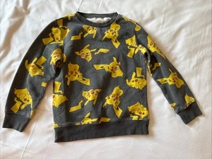 Vintage Boys Small Pokemon Pikachu Gray Long Sleeve Pullover Sweater Sweatshirt - Picture 1 of 7