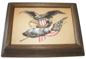 Vintage amerikanisches 2. Weltkrieg Ära viktorianischer Stil patriotisch Adler Feder Mosaik Kunst Bild - Bild 1 von 10