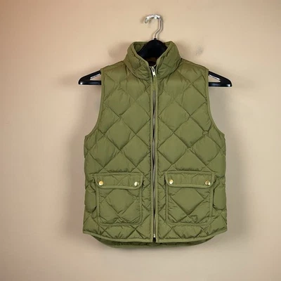 J Crew Quilted Full Zip Vest Mens S Olive Green Polyester 70% Down Fill - Image 1 of 4
