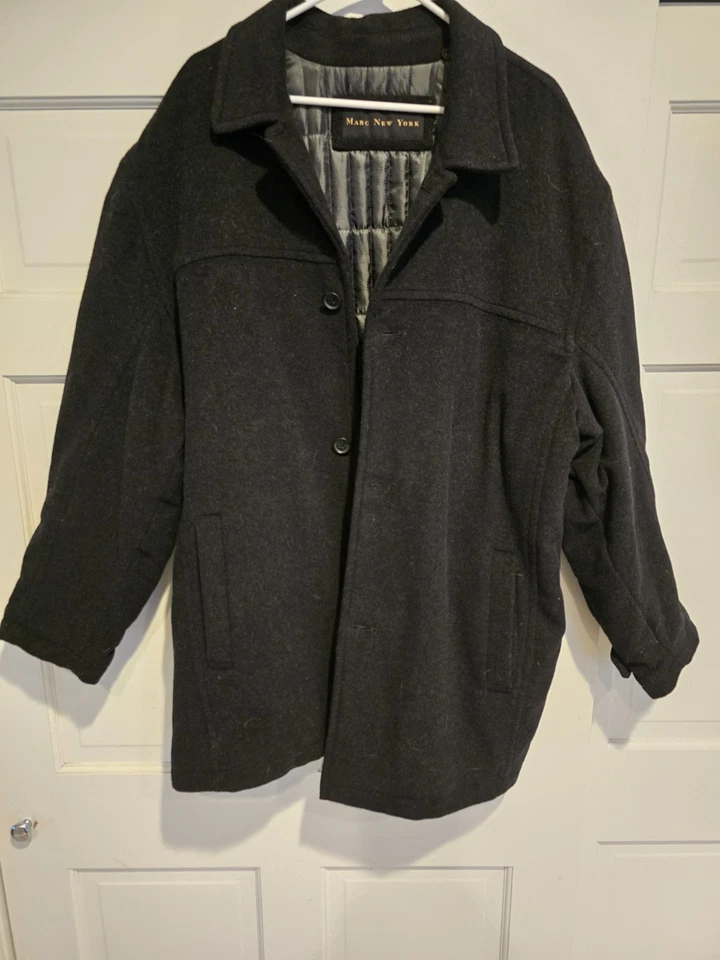 Abrigo de vestir MARC NEW YORK para hombre negro mezcla de lana 3/4 XXL EXCELENTE estado Foto 1 de 4
