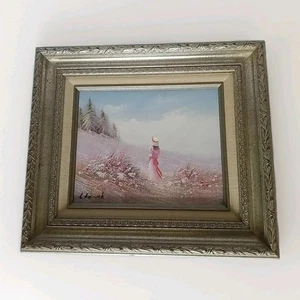 "Pintura al óleo original firmada L. Keswick Serenity Girl lienzo 13"" X 15"" enmarcado" - Imagen 1 de 8