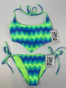 NUEVO CON ETIQUETAS California Sunshine BIKINI parte superior inferior azul neón verde talla S M/MEZCLA Y COMBINA - Imagen 1 de 9