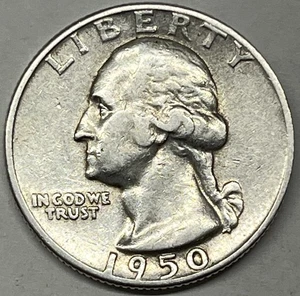 1950-D 25C Washington Quarter. Außergewöhnlich kräftige glänzende Münze.  Kostenloser Versand!! - Bild 1 von 4