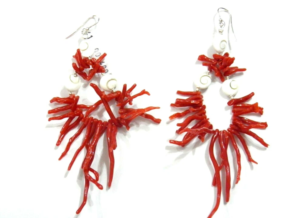 ORECCHINI RAMETTI CORALLO occhio santa lucia ARGENTO 925% portafortuna - Immagine 1 di 1