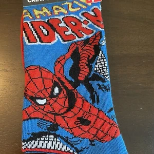 NEW MARVEL The Amazing SPIDER-MAN Red & Blue Crew Socks Unisex Adult Size 9-13 - Picture 1 of 4