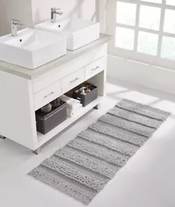 Savannah Collection Badteppich Läufer - Boho Fransen Streifen Design für Badezimmer, grau - Bild 1 von 5