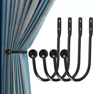 Curtain Holdback, 4 Pcs Wall Mounted Drapery Tiebacks with Screws, Heavy Duty Me - Picture 1 of 8