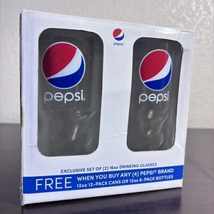 Vintage PepsiCo Promotional Drinking Glasses - One Pair 16oz Pepsi Glass Cups - Picture 1 of 9