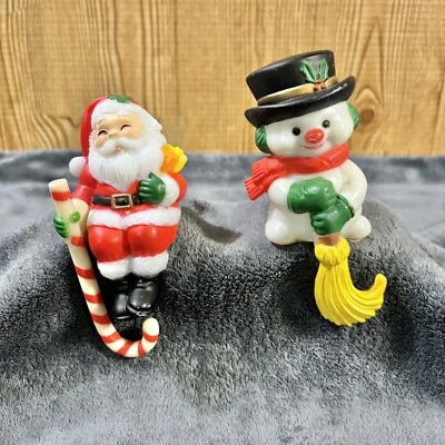 Vintage Christmas Santa Snowman Stocking Hanger Shelf Sitter Candy Cane Broom - Image 1 of 4