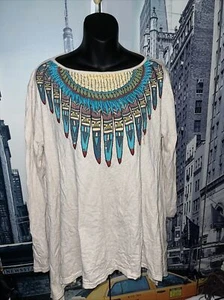 DOUBLE D RANCH Ivory Beaded Embroidered Aztec Boho Western Asymmetric Tunic Sz M - Picture 1 of 10