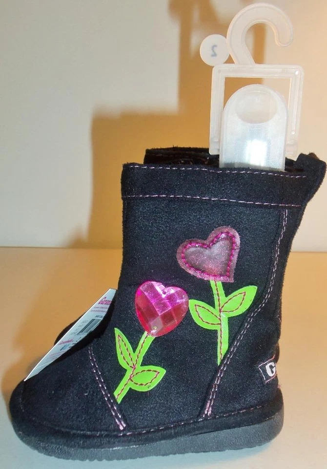 Botas GARANIMALS Infantil Niña Negro Rosa Flor/Corazón Piedra Talla 2 NUEVAS Foto 1 de 1