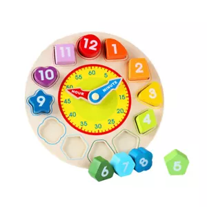 Colorful Wooden Clock Clock Learning Puzzle Sorting Blocks Building Toy - Picture 1 of 12