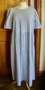 Grey White Striped Cotton Seersucker MARKS & SPENCER Summer Dress - 16R - BNWOT - Picture 1 of 12
