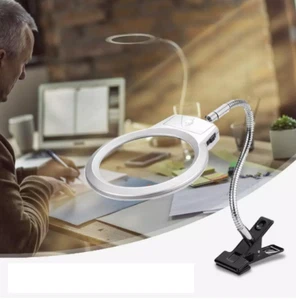 Magnifier Clip-on Lighted Table Desk LED Clamp Lamp 2x 5x Magnifying Glass - Picture 1 of 3