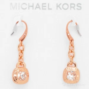 Michael Kors Womens MK Dangle Drop Earrings w/ Crystals, Rose Gold Tone Brass - Picture 1 of 5